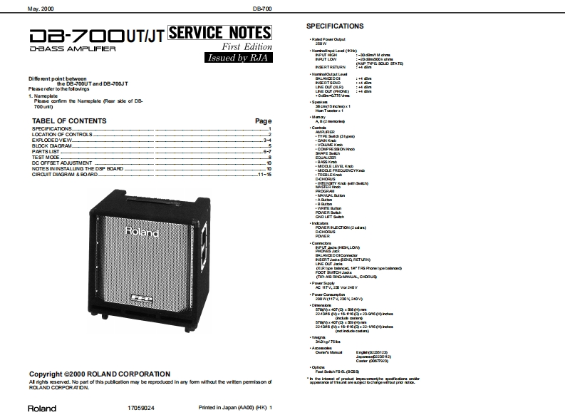 罗兰Roland-DB-700-Service-Manual维修服务手册说明书含电器原理图