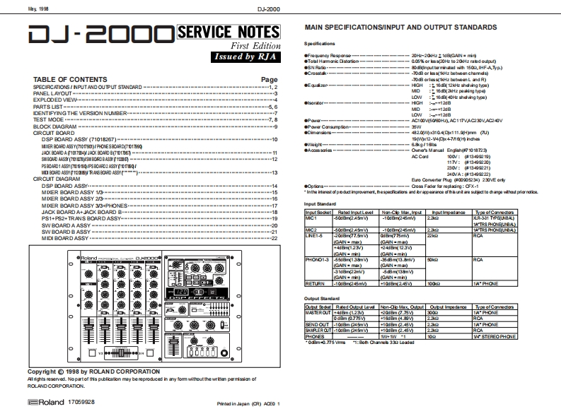 罗兰Roland-DJ-2000-Mixer-Service-Manual维修服务手册说明书含电器原理图-找手册网
