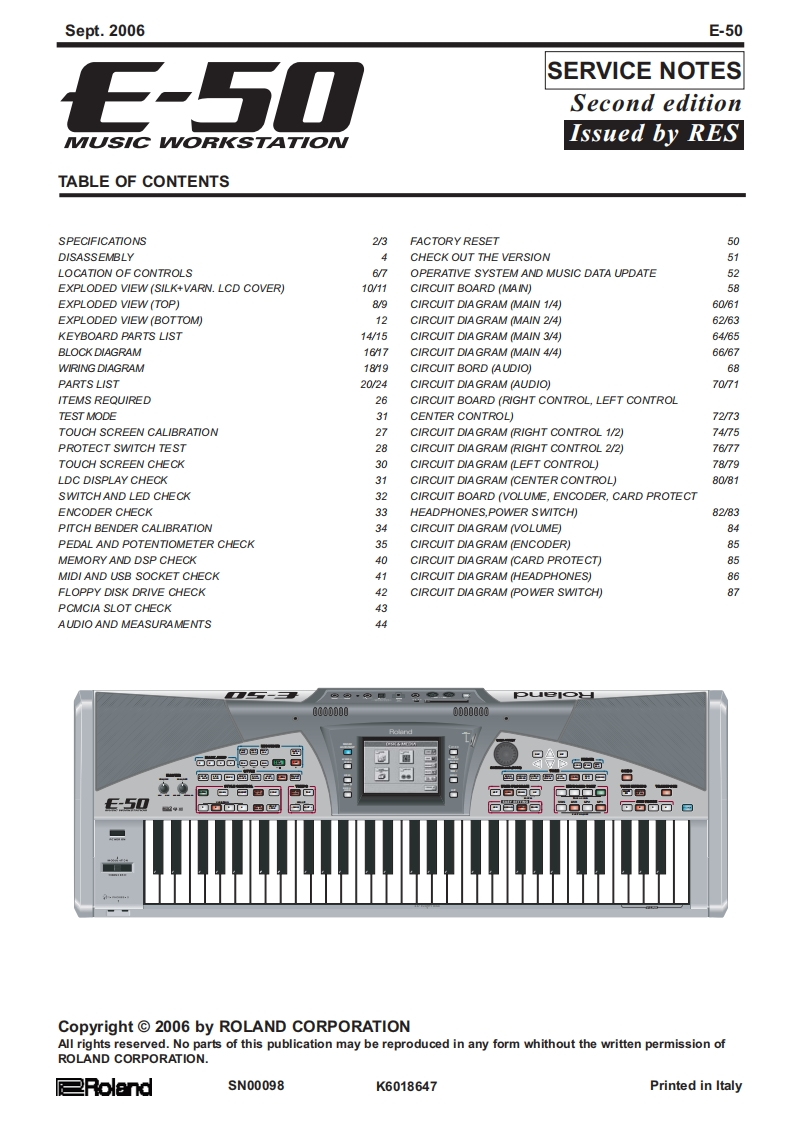 罗兰Roland-E-50-Service-Manual维修服务手册说明书含电器原理图