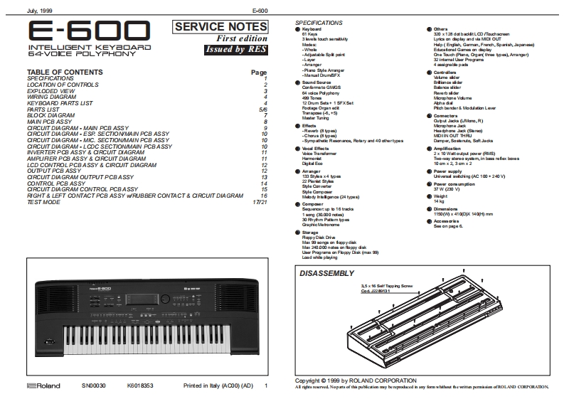 罗兰Roland-E-600-Service-Manual维修服务手册说明书含电器原理图