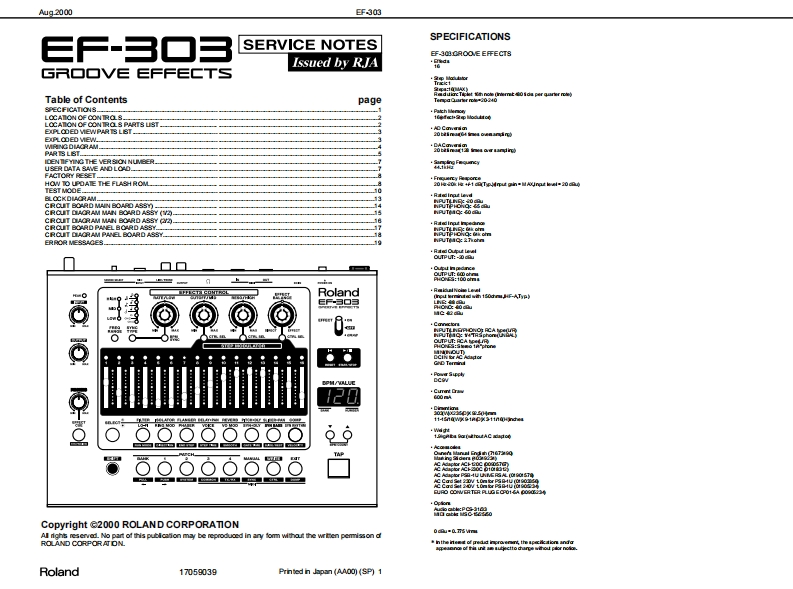 罗兰Roland-EF-303-Groove-Effects-Service-Manual维修服务手册说明书含电器原理图-找手册网
