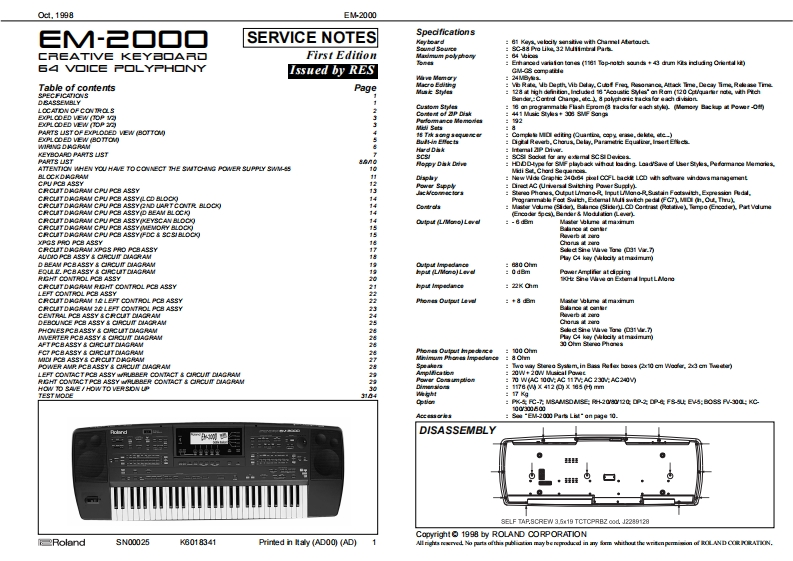 罗兰Roland-EM-2000-Service-Manual维修服务手册说明书含电器原理图