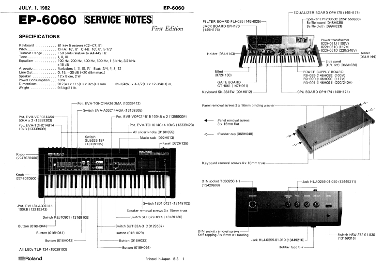 罗兰Roland-EP-6060-Service-Manual维修服务手册说明书含电器原理图