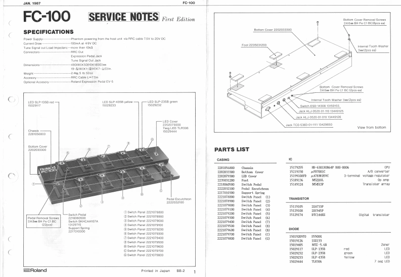 罗兰Roland-FC-100-Foot-Controller-Service-Manual维修服务手册说明书含电器原理图-找手册网