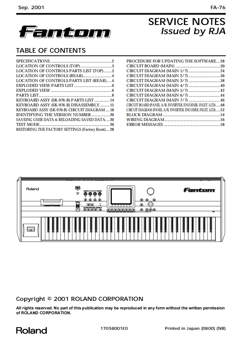罗兰Roland-Fantom-FA-76-Service-Manual维修服务手册说明书含电器原理图