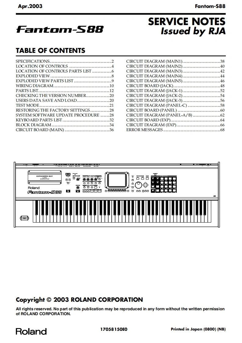 罗兰Roland-Fantom-S88-Service-Manual维修服务手册说明书含电器原理图-找手册网