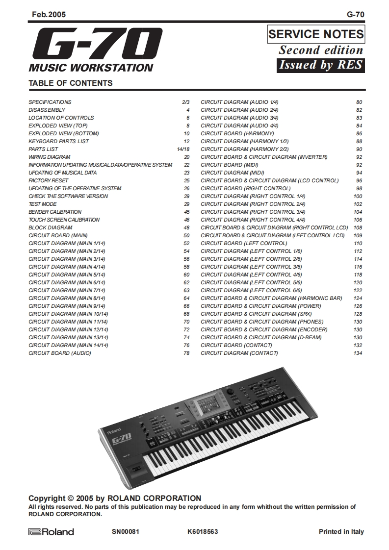 罗兰Roland-G-70-Service-Manual维修服务手册说明书含电器原理图