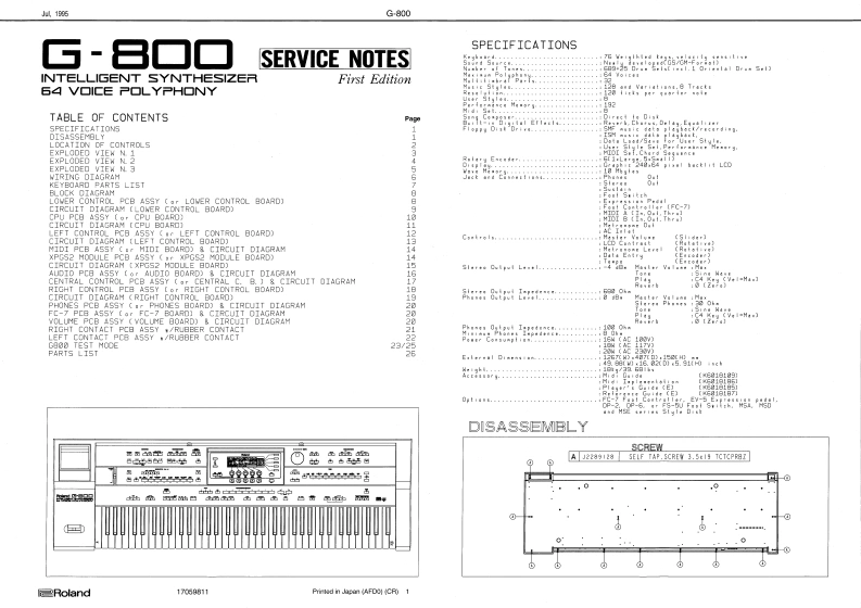 罗兰Roland-G-800-Service-Manual维修服务手册说明书含电器原理图-找手册网