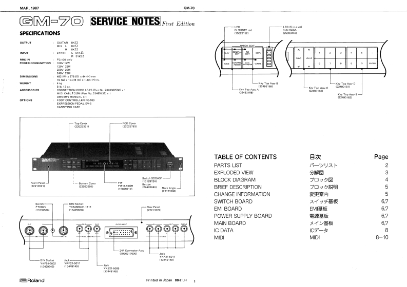罗兰Roland-GM-70-Guitar-Synthesizer-Service-Manual维修服务手册说明书含电器原理图