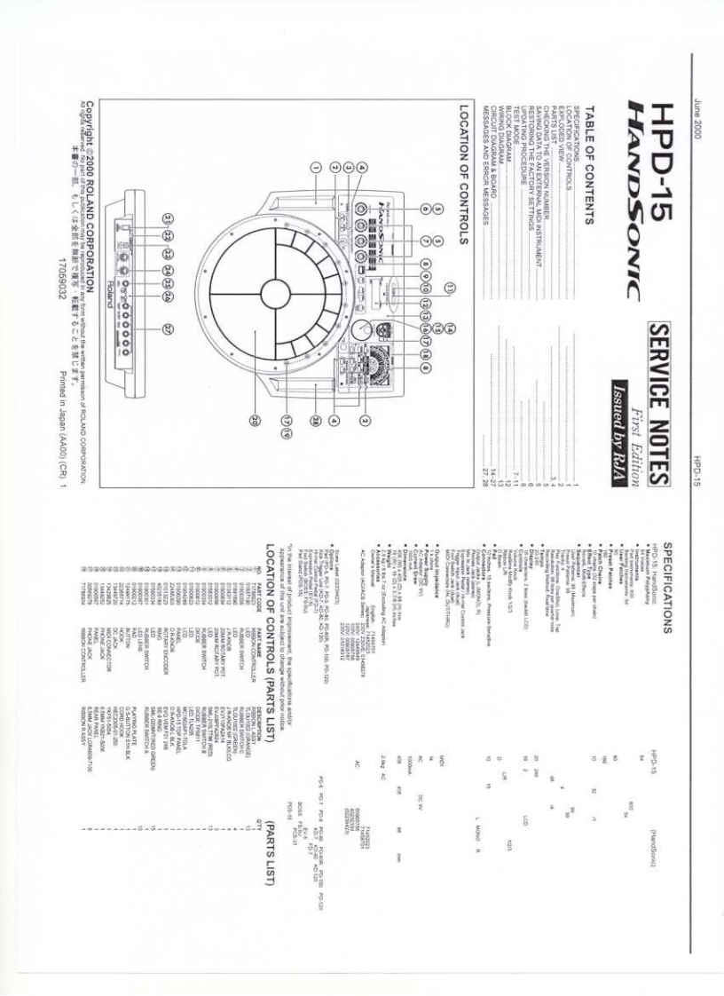 罗兰Roland-HPD-15-HandSonic-Service-Manual维修服务手册说明书含电器原理图