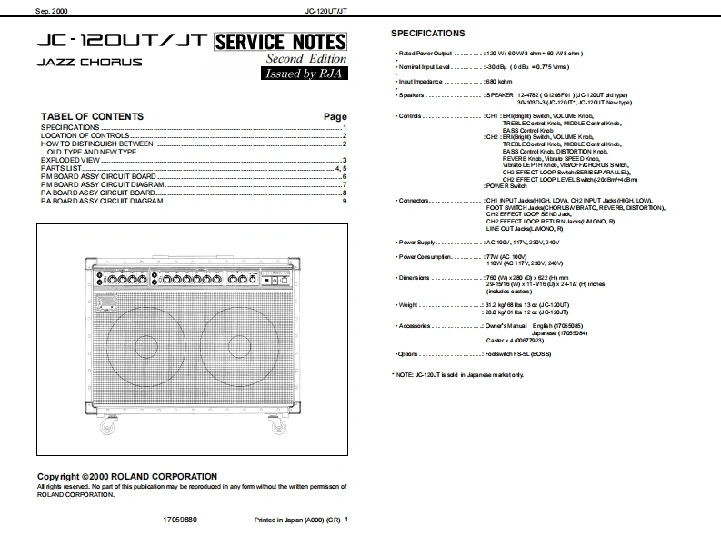罗兰Roland-JC-120UT--JT-Jazz-Chorus-(2000)-Service-Manual维修服务手册说明书含电器原理图-找手册网