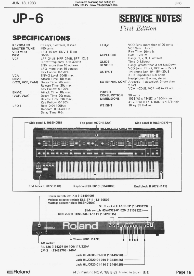 罗兰Roland-JP-6-(Jupiter-6)-Service-Manual维修服务手册说明书含电器原理图