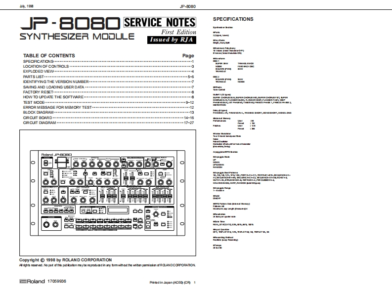 罗兰Roland-JP-8080-Module-Service-Manual维修服务手册说明书含电器原理图-找手册网