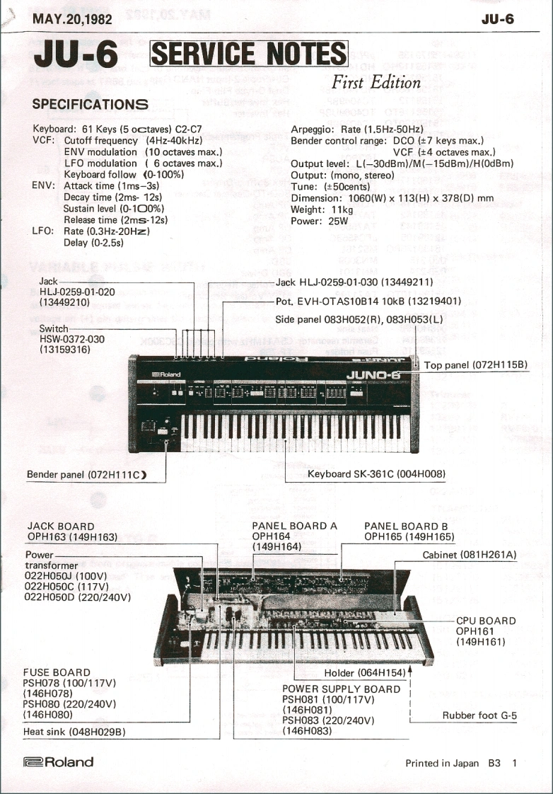 罗兰Roland-JU-6-(Juno-6)-Service-Manual维修服务手册说明书含电器原理图-找手册网