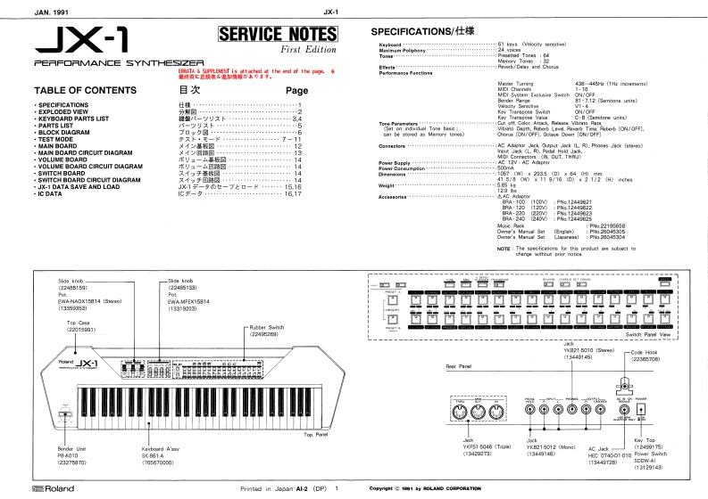 罗兰Roland-JX-1-Service-Manual维修服务手册说明书含电器原理图-找手册网
