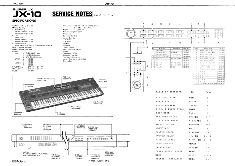 罗兰Roland-JX-10-Service-Manual维修服务手册说明书含电器原理图