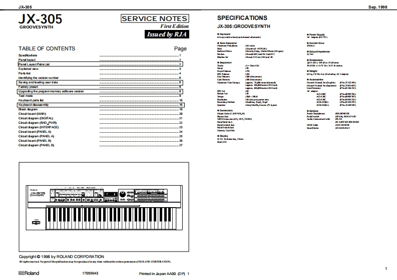 罗兰Roland-JX-305-Service-Manual维修服务手册说明书含电器原理图