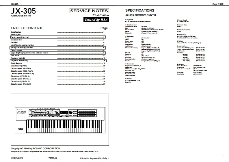 罗兰Roland-JX-305-Service-Manual维修服务手册说明书含电器原理图-找手册网