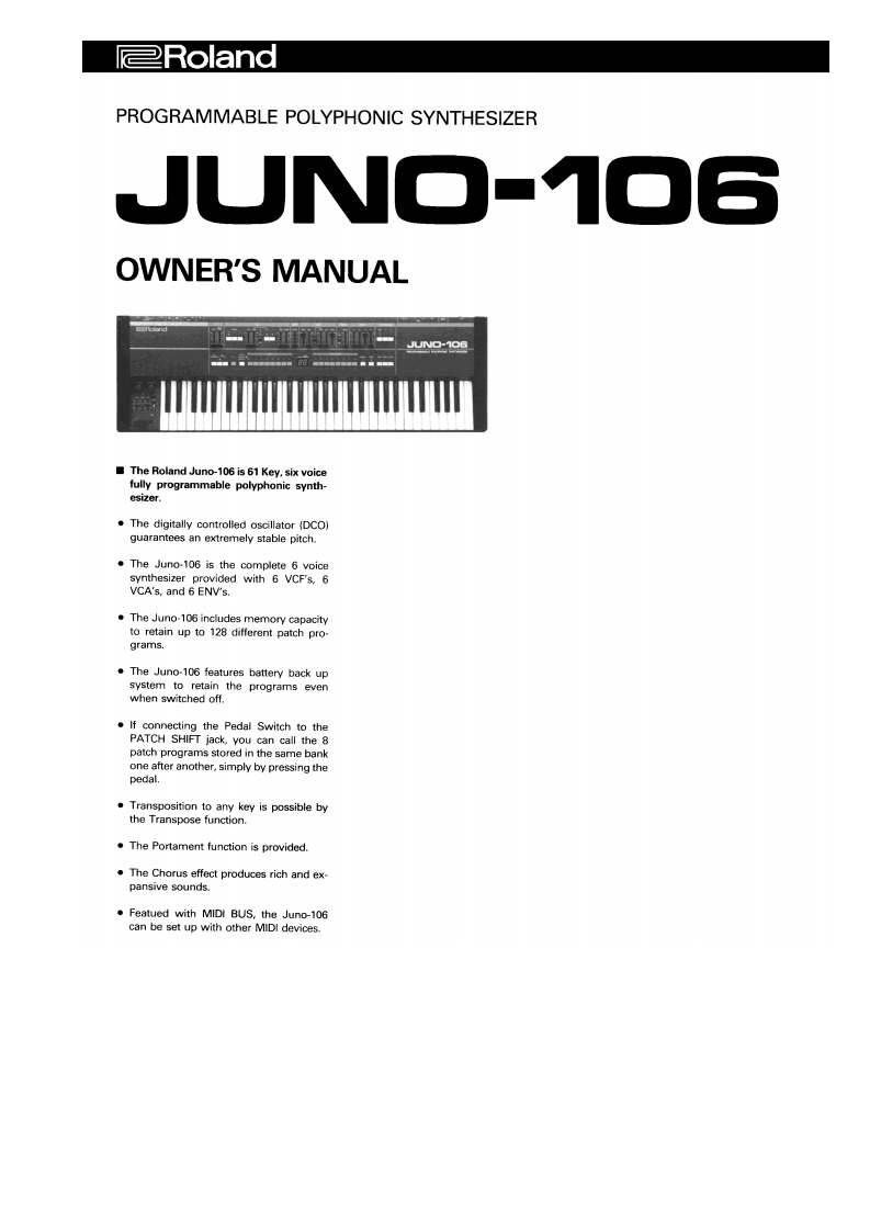 罗兰Roland-Juno-106-Owners-Manual操作说明书手册