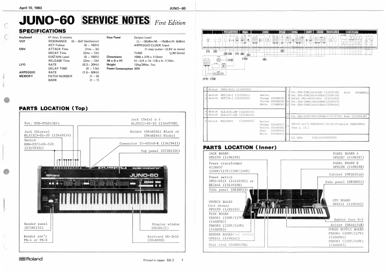 罗兰Roland-Juno-60-Service-Manual维修服务手册说明书含电器原理图-找手册网