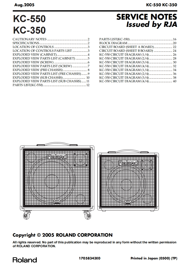 罗兰Roland-KC-350--550-Keyboard-Amp-Service-Manual维修服务手册说明书含电器原理图-找手册网
