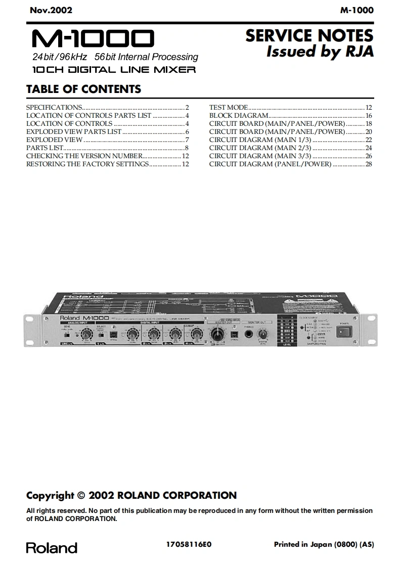 罗兰Roland-M-1000-Digital-Mixer-Service-Manual维修服务手册说明书含电器原理图-找手册网