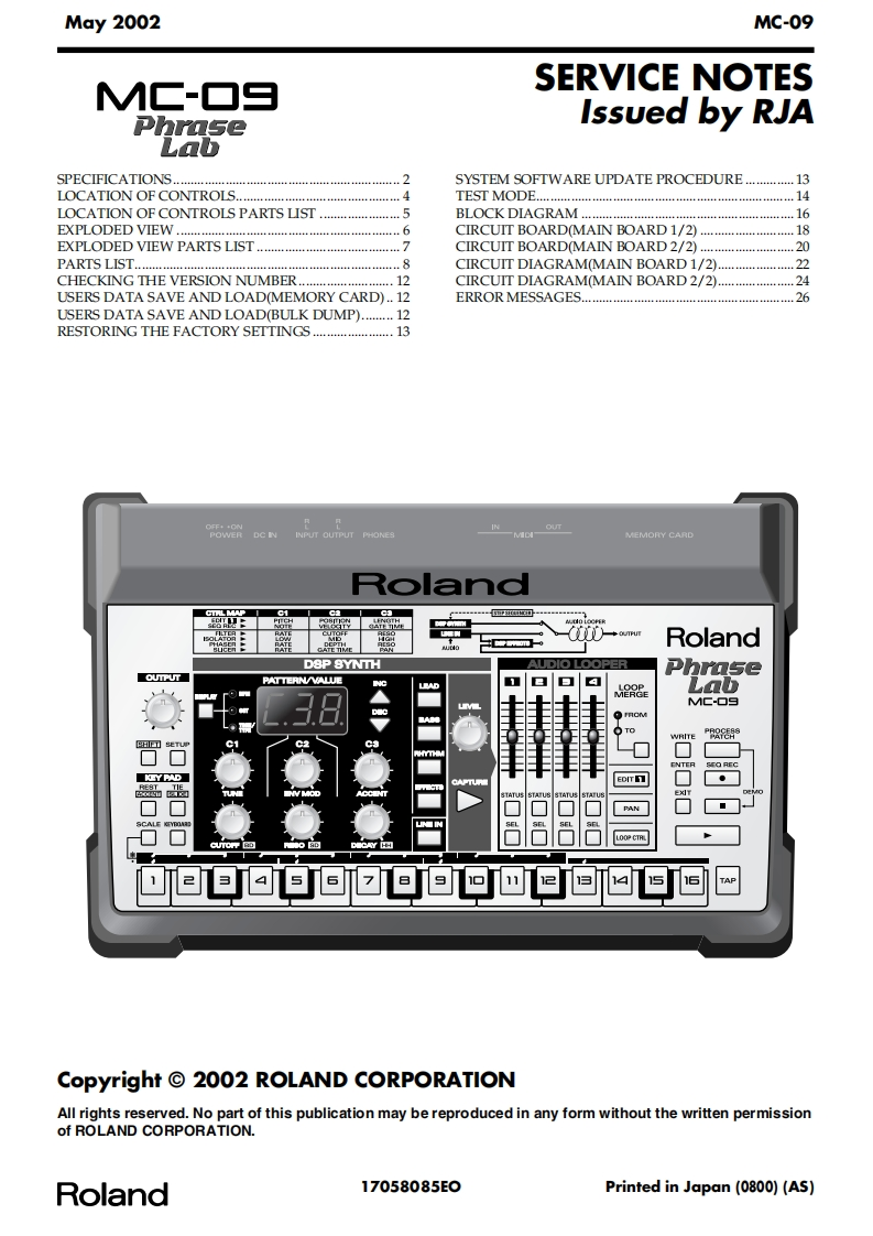 罗兰Roland-MC-09-Phrase-Lab-Service-Manual维修服务手册说明书含电器原理图