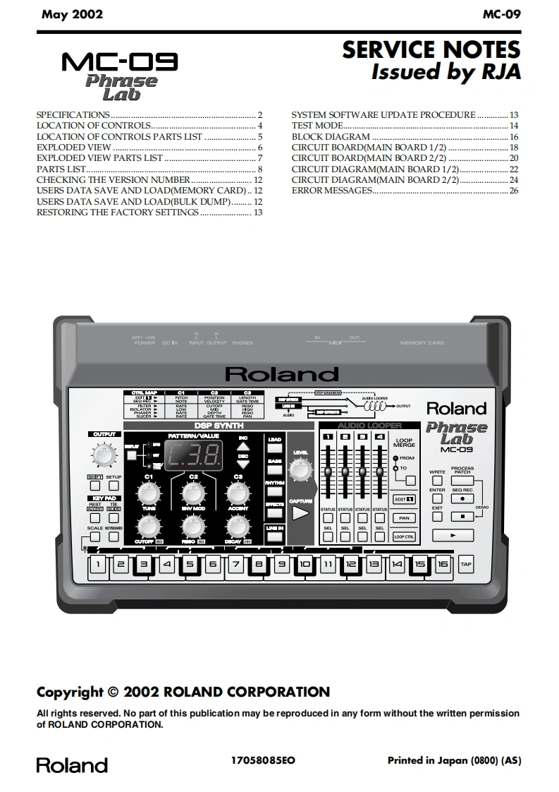 罗兰Roland-MC-09-Phrase-Lab-Service-Manual维修服务手册说明书含电器原理图-找手册网