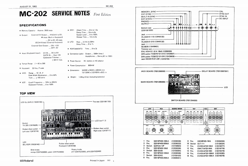 罗兰Roland-MC-202-Micro-Composer-Service-Manual维修服务手册说明书含电器原理图