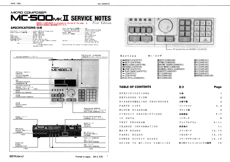 罗兰Roland-MC-500-MKII-Micro-Composer-Service-Manual维修服务手册说明书含电器原理图
