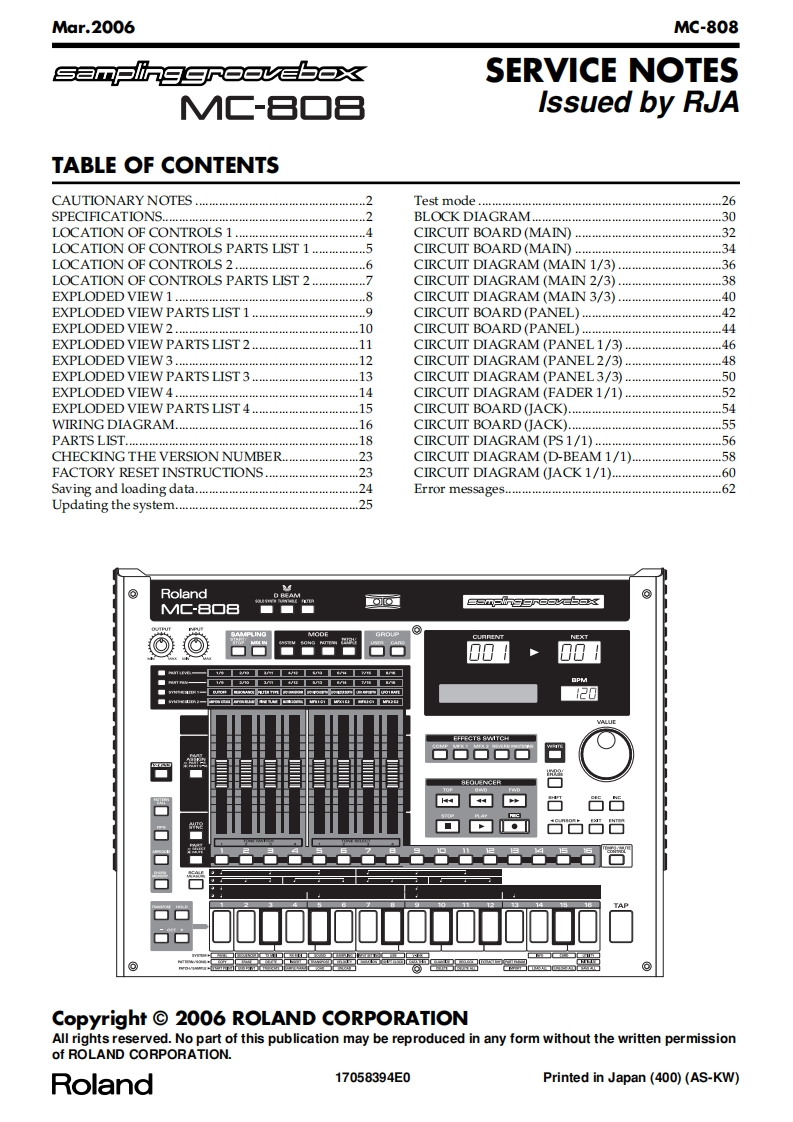 罗兰Roland-MC-808-Groovebox-Service-Manual维修服务手册说明书含电器原理图