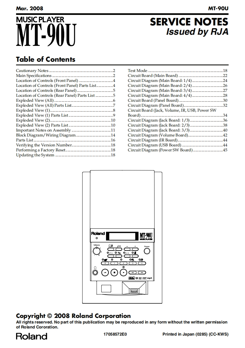 罗兰Roland-MT-90U-Music-Player-Service-Manual维修服务手册说明书含电器原理图