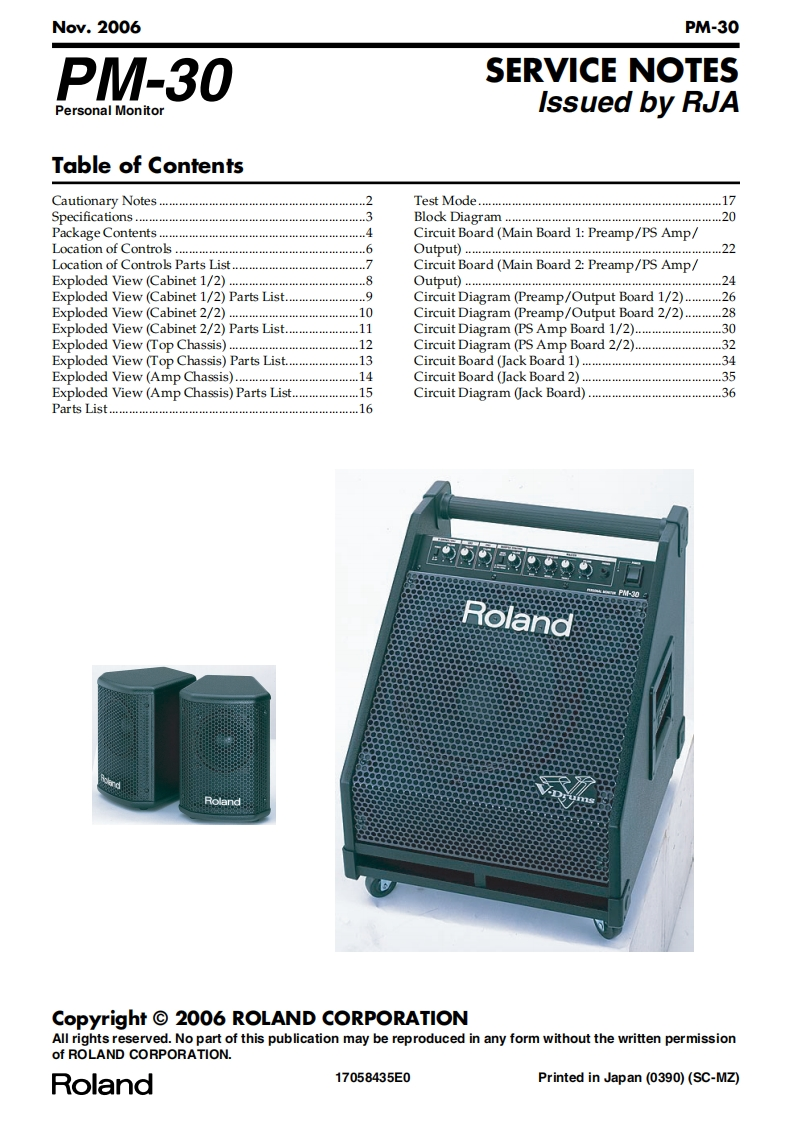 罗兰Roland-PM-30-Personal-Monitor-Service-Manual维修服务手册说明书含电器原理图-找手册网