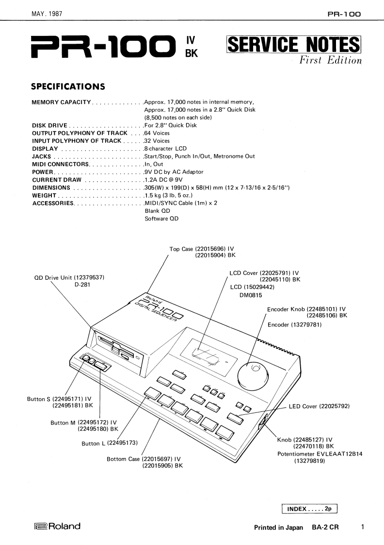 罗兰Roland-PR-100-Digital-Sequencer-Service-Manual维修服务手册说明书含电器原理图-找手册网