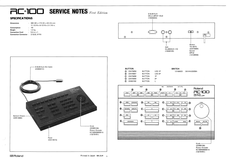 罗兰Roland-RC-100-Remote-Controller-Service-Manual维修服务手册说明书含电器原理图