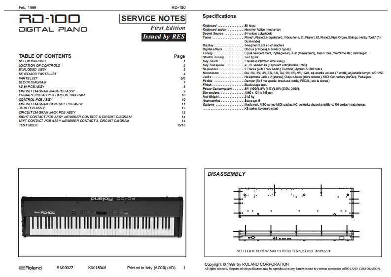 罗兰Roland-RD-100-Service-Manual维修服务手册说明书含电器原理图