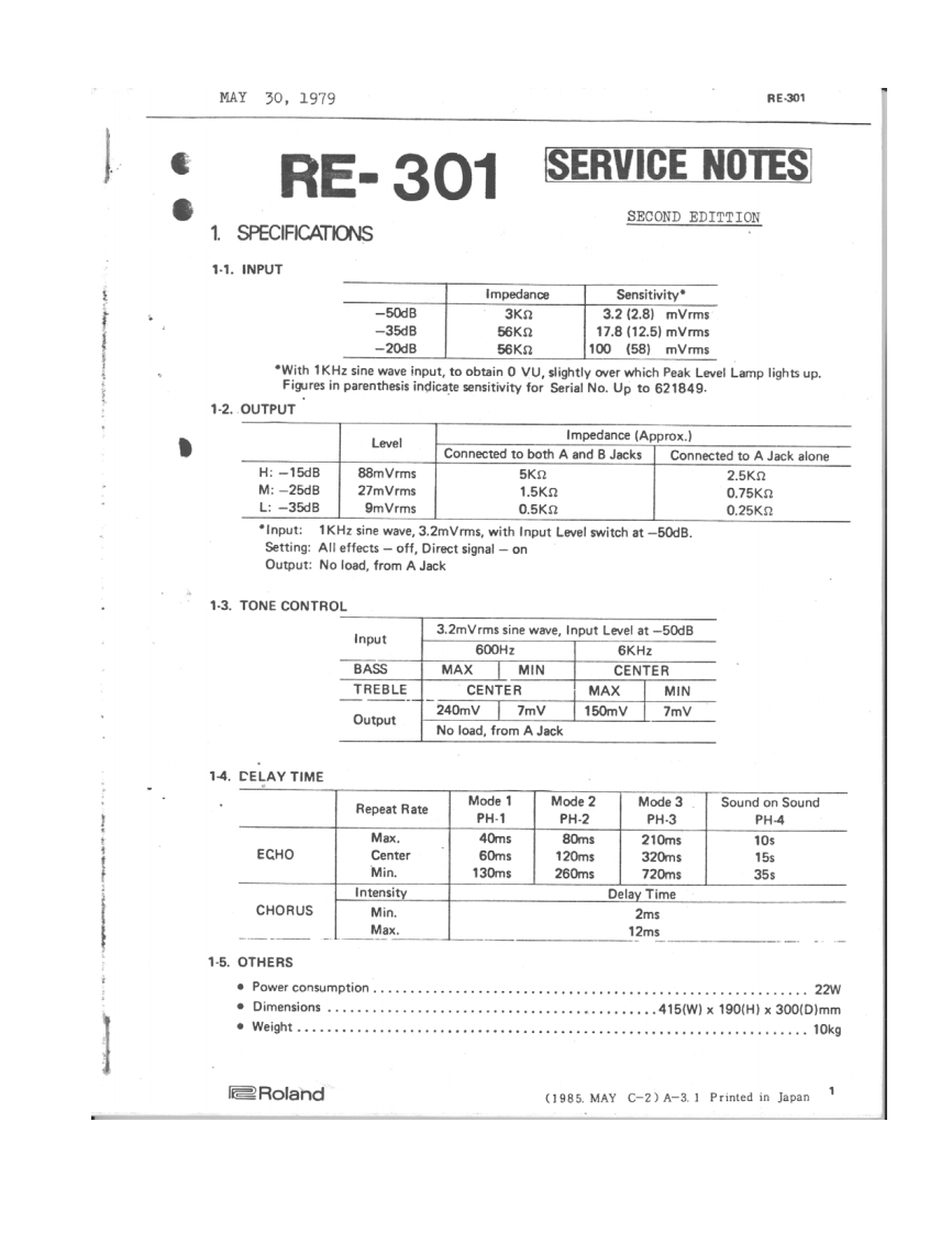 罗兰Roland-RE-301-Chorus-Echo-Service-Manual维修服务手册说明书含电器原理图-找手册网