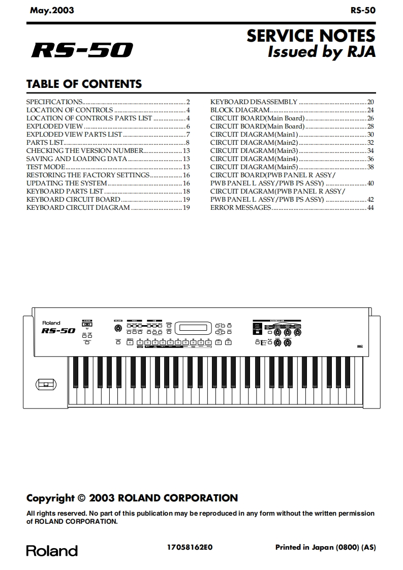 罗兰Roland-RS-50-Service-Manual维修服务手册说明书含电器原理图