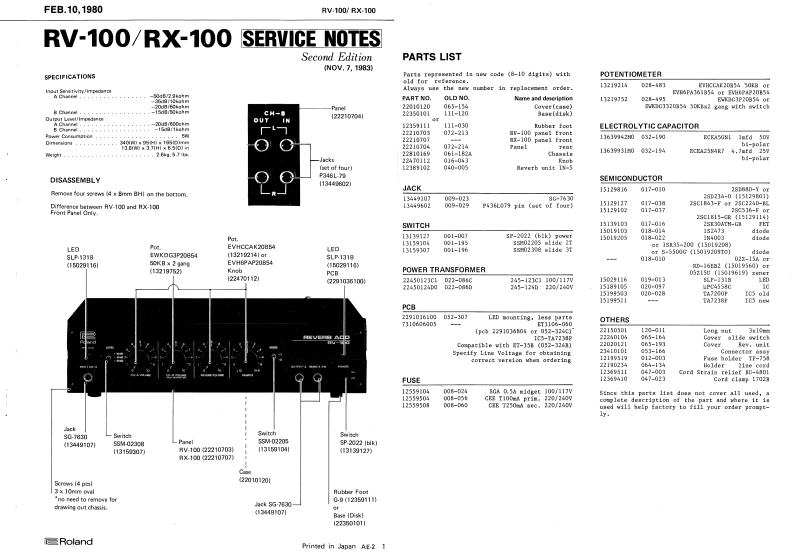 罗兰Roland-RV-100--RX-100-Reverb-Service-Manual维修服务手册说明书含电器原理图-找手册网