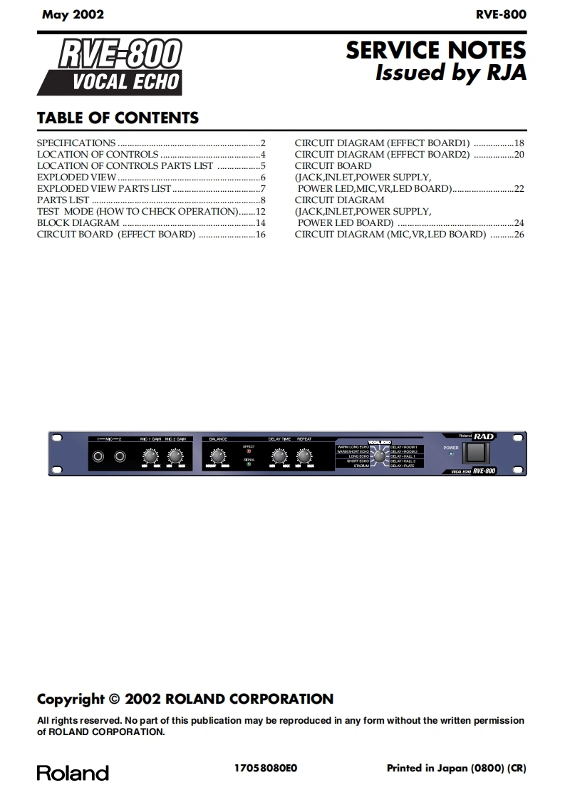 罗兰Roland-RVE-800-Vocal-Echo-Service-Manual维修服务手册说明书含电器原理图-找手册网