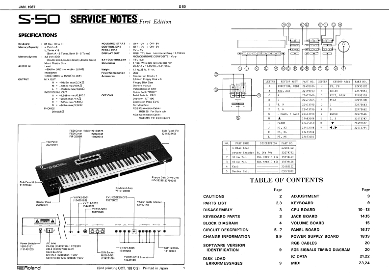 罗兰Roland-S-50-Service-Manual维修服务手册说明书含电器原理图