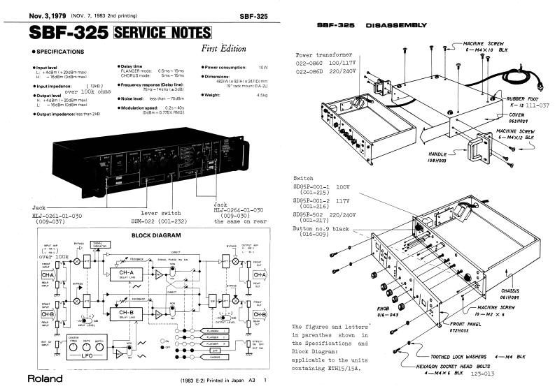 罗兰Roland-SBF-325-Stereo-Flanger-Service-Manual维修服务手册说明书含电器原理图