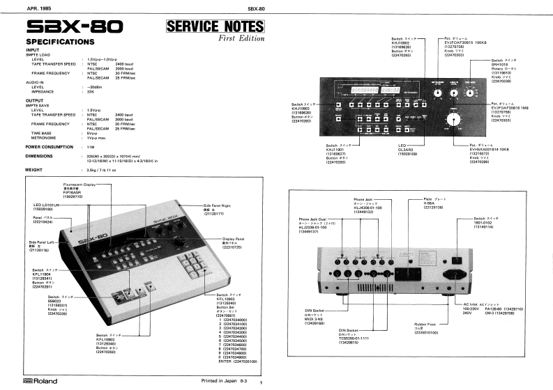 罗兰Roland-SBX-80-Sync-Box-Service-Manual维修服务手册说明书含电器原理图