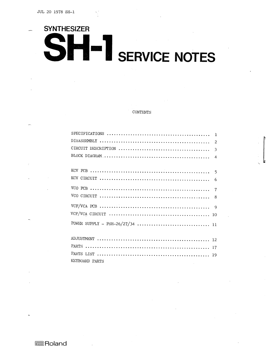 罗兰Roland-SH-1-Service-Manual维修服务手册说明书含电器原理图