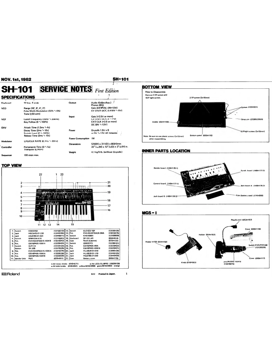 罗兰Roland-SH-101-Service-Manual维修服务手册说明书含电器原理图-找手册网