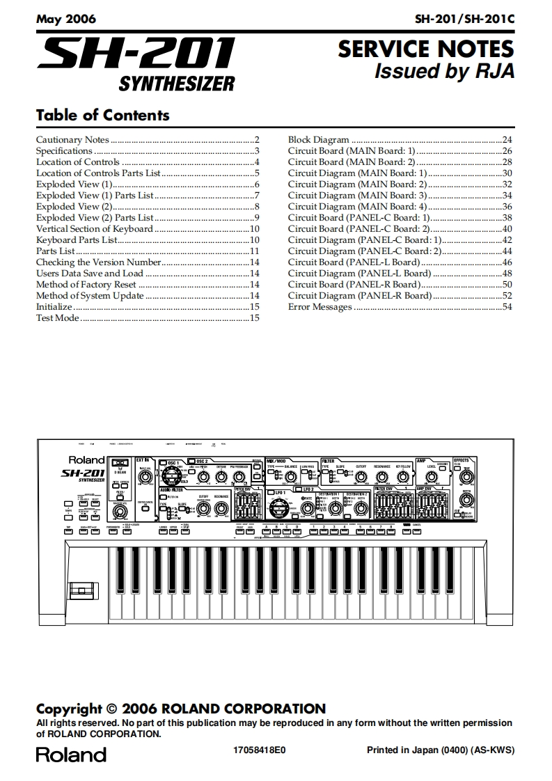 罗兰Roland-SH-201-Service-Manual维修服务手册说明书含电器原理图