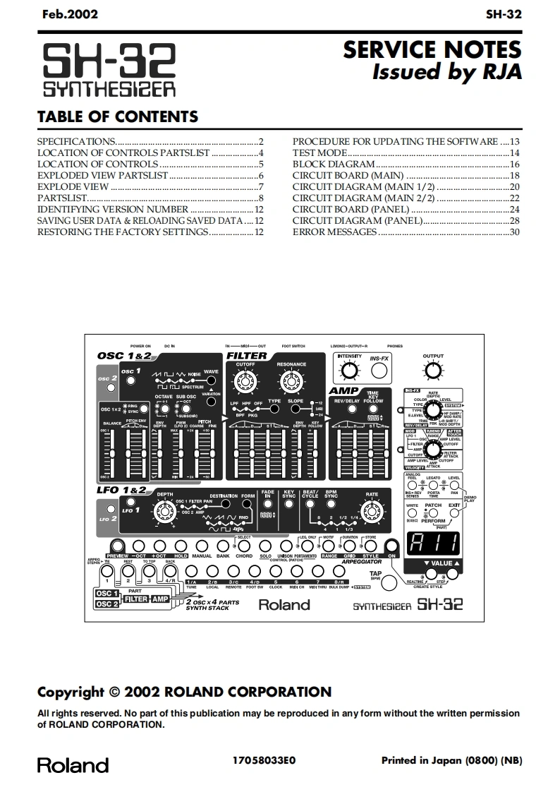 罗兰Roland-SH-32-Service-Manual维修服务手册说明书含电器原理图-找手册网
