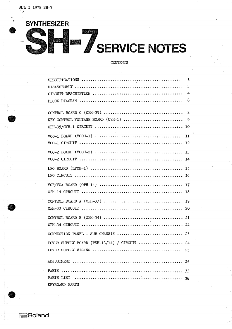 罗兰Roland-SH-7-Service-Manual维修服务手册说明书含电器原理图-找手册网