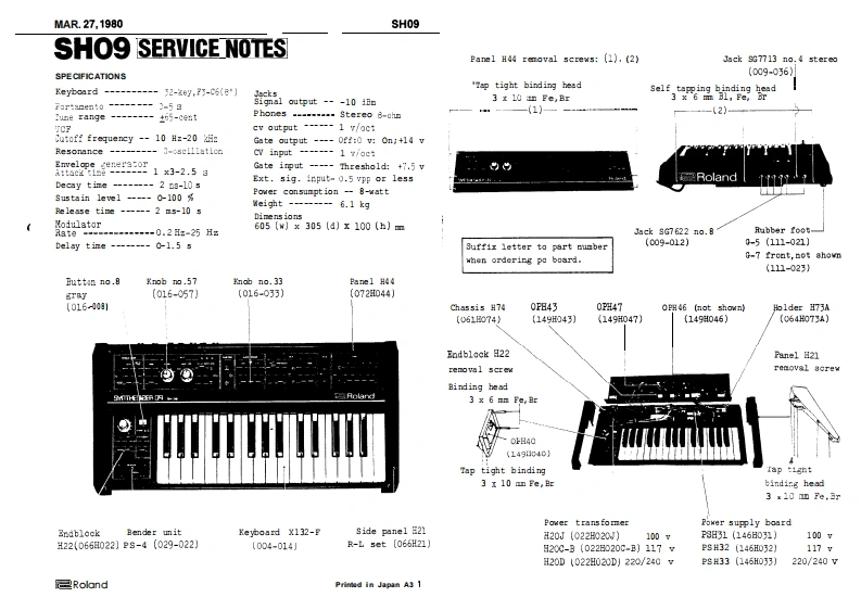 罗兰Roland-SH09-Service-Manual维修服务手册说明书含电器原理图-找手册网
