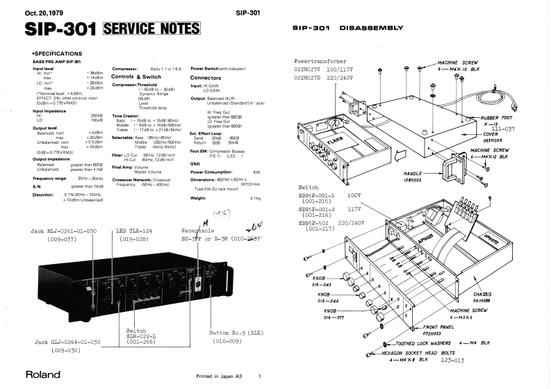 罗兰Roland-SIP-301-Bass-Amp-Service-Manual维修服务手册说明书含电器原理图